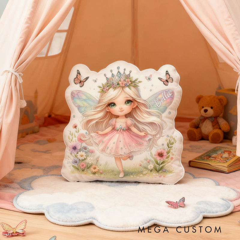 Personalized Cute Fairy Throw Pillow Graphic 3D Print Garden Fairy Pillow with Name Pillow for Kids Girl Boy Gardener Christmas Gifts Loving Room Decor