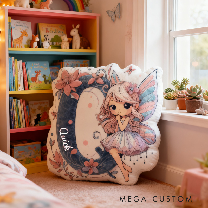 Personalized Cute Fairy Throw Pillow Graphic 3D Print Garden Fairy Pillow with Name Pillow for Kids Girl Boy Gardener Christmas Gifts Loving Room Decor