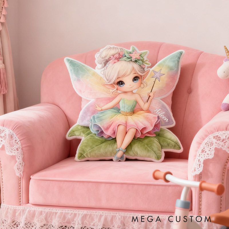 Personalized Cute Fairy Throw Pillow Graphic 3D Print Garden Fairy Pillow with Name Pillow for Kids Girl Boy Gardener Christmas Gifts Loving Room Decor