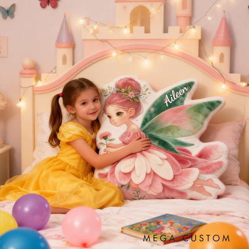 Personalized Flying Fairy Throw Pillow Graphic 3D Print Cute Garden Fairy Pillow with Name Pillow for Kids Girl Boy Gardener Christmas Gifts Loving Room Decor