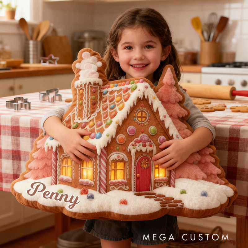 Personalized Gingerbread House Pillow Graphic 3D Print Custom Name Pillow Gift for Girls Famlily Housewarming Gift Cozy Home Decor