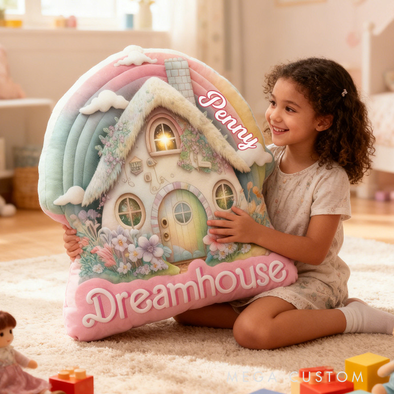 Personalized Pastel Cottage Pillow Graphic 3D Print Custom Name Pillow Gift for Girls Famlily Housewarming Gift Cozy Home Decor
