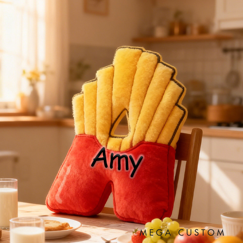 Personalized Crispy Letter Fry Initial Pillow Graphic 3D Print Pillow with Name for Baker Loving Room Decor