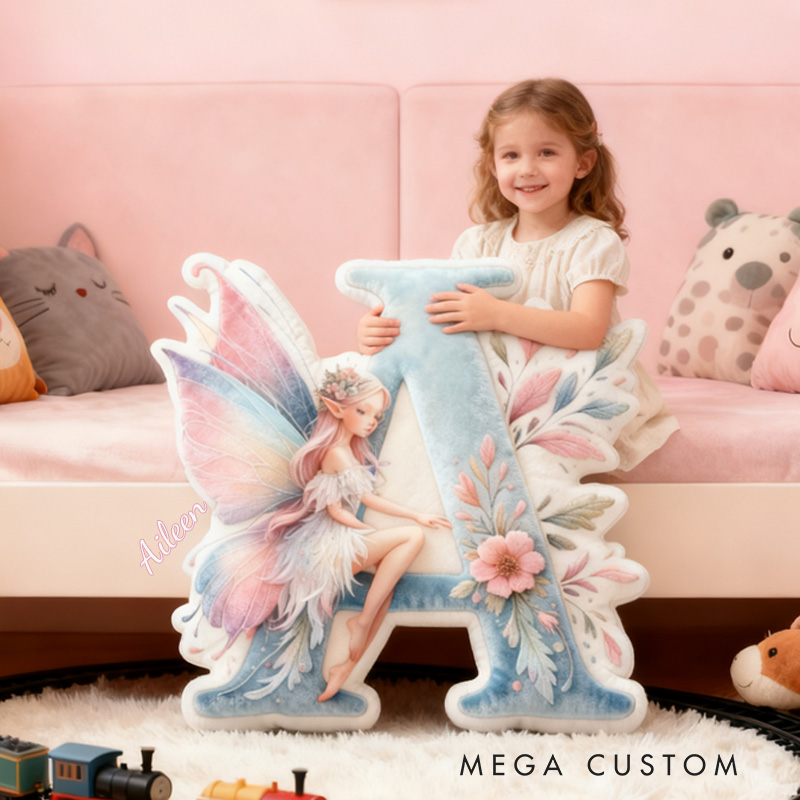 Personalized Fairy Alphabet Throw Pillow Graphic 3D Print Garden Fairy Letter Pillow with Name Pillow for Kids Girl Gardener Christmas Gifts Loving Room Decor