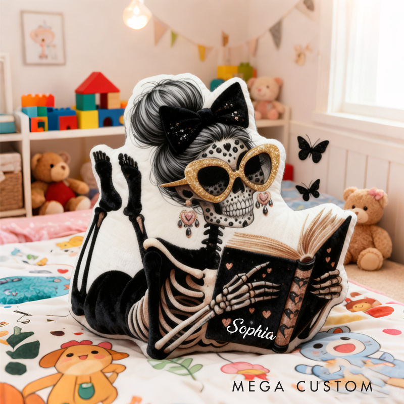 Personalized Reading Skeleton Throw Pillow Graphic 3D Print Fantasy Book Pillow with Name Book Pillow for Book Lover Christmas Gift