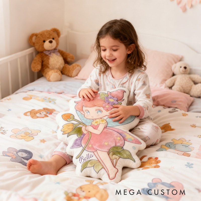 Personalized Flower Fairy Throw Pillow Graphic 3D Print Garden Fairy Pillow with Name Pillow for Kids Girl Gardener Christmas Gifts Loving Room Decor