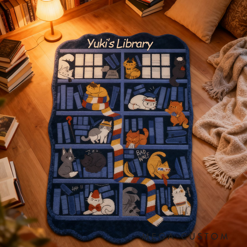 Personalized Purrfect Cat Library Rug for Book Lovers