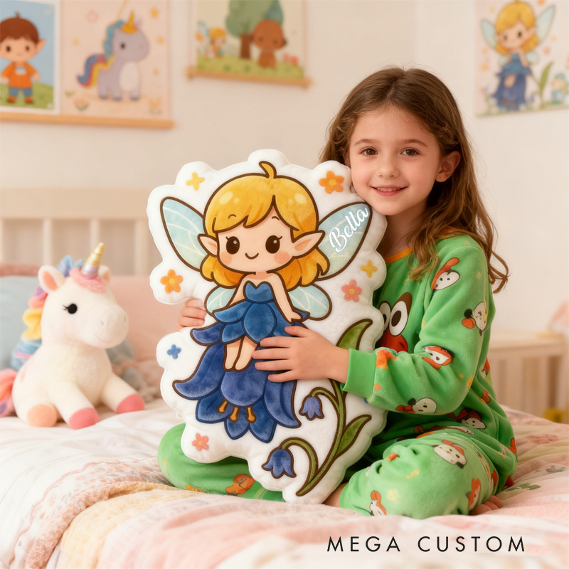 Personalized Flower Fairy Throw Pillow Graphic 3D Print Garden Fairy Pillow with Name Pillow for Kids Girl Gardener Christmas Gifts Loving Room Decor