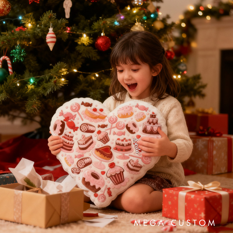 Personalized Cake Heart Throw Pillow with Name Graphic 3D Print Cake Pillow for Kids Girl Baker Christmas Gifts Loving Room Decor