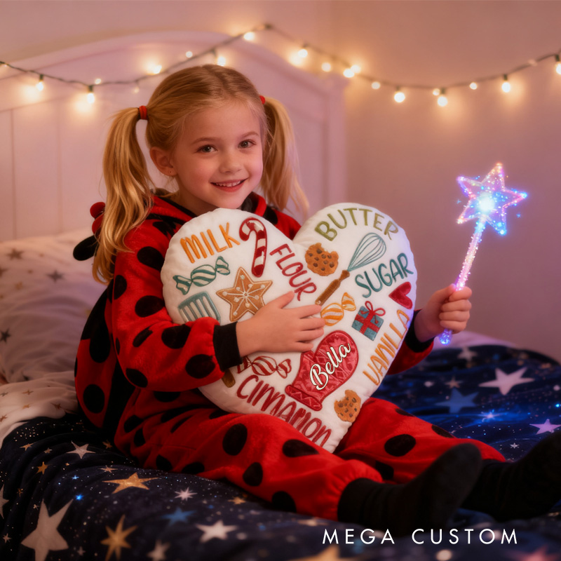 Personalized Baking Tool Heart Throw Pillow with Name Graphic 3D Print Cookie Pillow for Kids Girl Baker Christmas Gifts Loving Room Decor