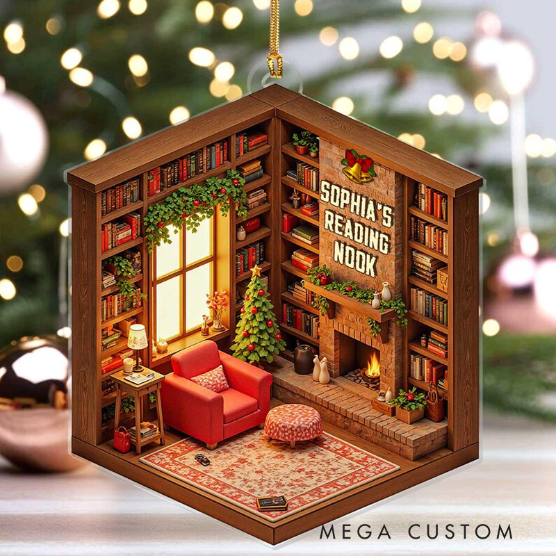 Personalized Reading Nook Acrylic Ornament Christmas Gift For Book Lovers