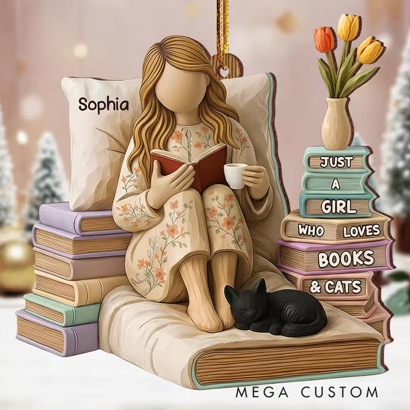 Personalized 2D Flat Just a Girl Who Loves Books Ornament Custom Book Lovers Christmas Decor Gift for Readers Librarians