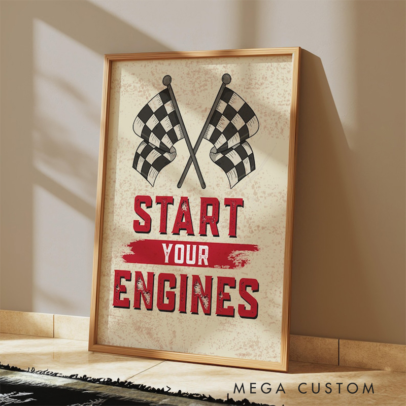 Personalized Racing Wall Art Print Custom Text Race Flag Poster Gift for Car Lovers or Man Cave Decoration
