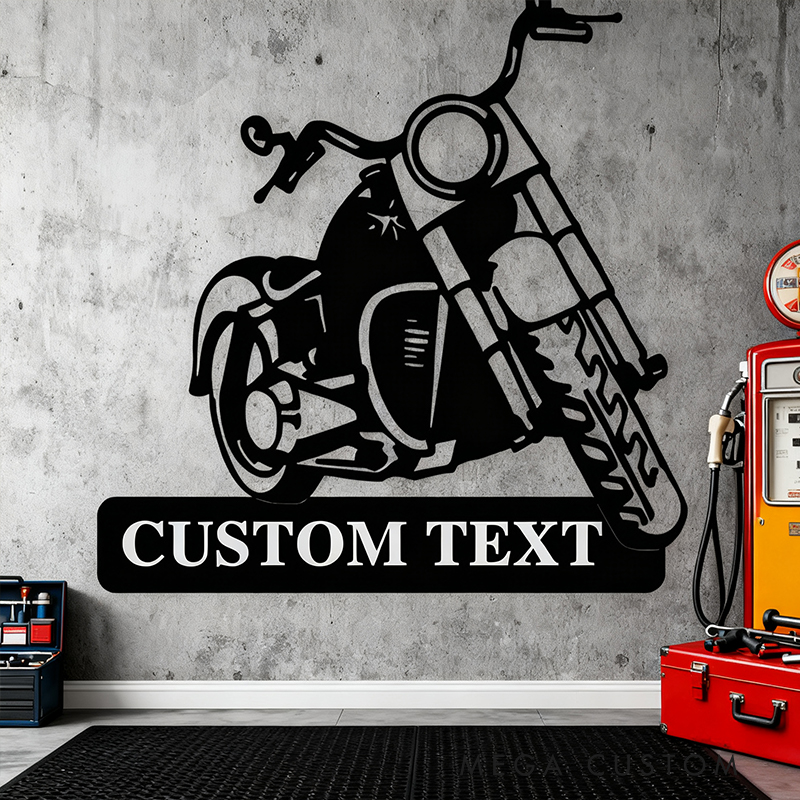 Personalized Motorcycle Metal Wall Art Custom Text Garage Decor for Biker Lovers and Motorcycle Enthusiasts