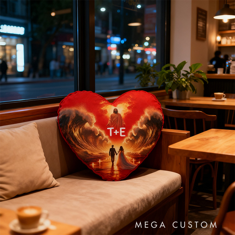 Personalized the Lord will Make a Way even through the Sea Heart Pillow with Custom Name Religious Faith Gift for Couple Valentine's Day Gift
