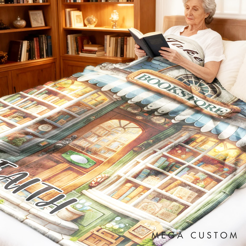 Personalized Take Me to Bookstore Soft Throw Blanket with Name Book Lover Blanket Reader Birthday Gift for Bookish Bookworm