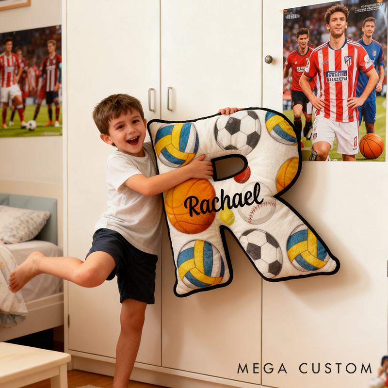 Personalized Sports Letter Pillow for Kids with Custom Name and Sports Design