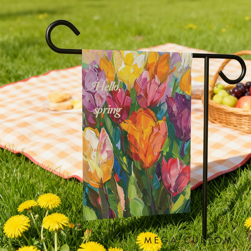 Personalized Tulip Garden Flag Painted Flower Yard Flag Spring Garden Flag Summer Decor Double Sided for Garden Lovers