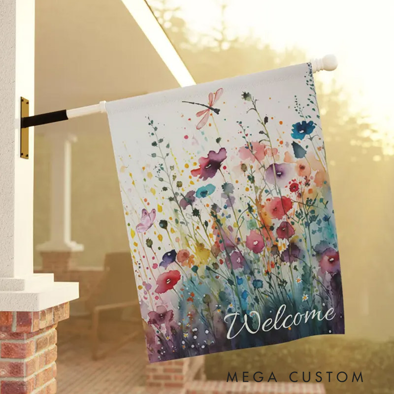 Personalized Watercolor Wildflowers Garden Flag Yard Flag Spring Garden Flag Summer Decor Double Sided for Garden Lovers