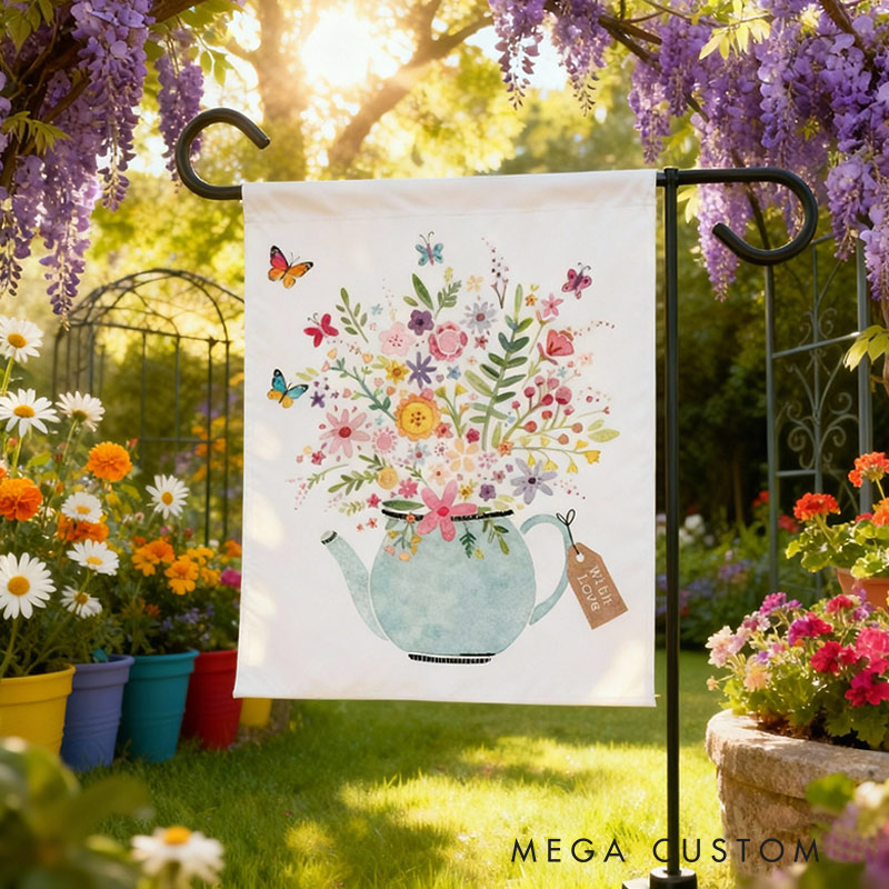 Personalized Watering Can Blossoms Garden Flag Yard Flag Spring Garden Flag Summer Decor Double Sided for Garden Lovers