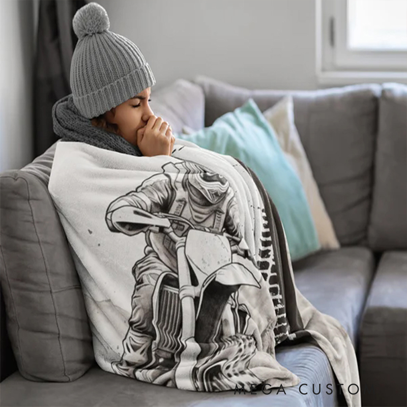 Personalized Dirt Bike Blanket Custom Name Fleece Throw Gift for Motorcycle and Motocross Lovers