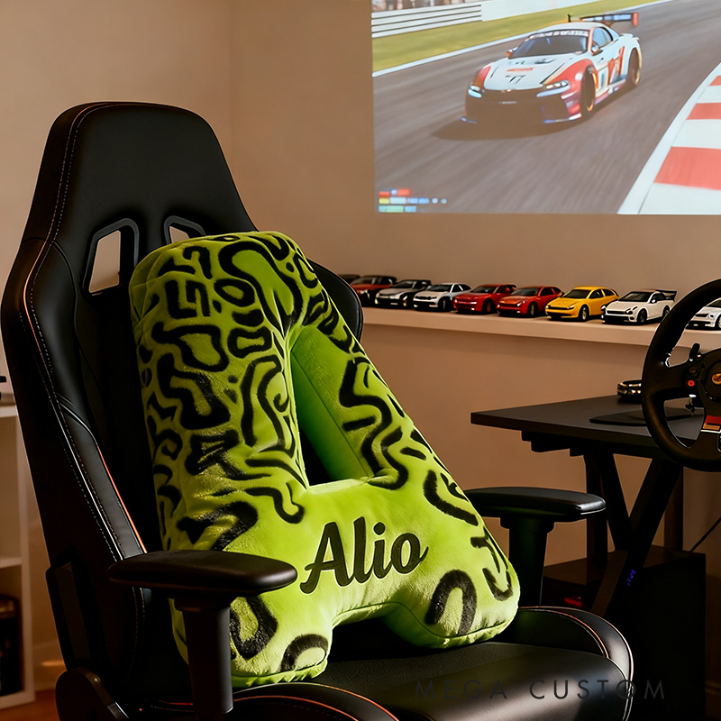 Personalized Racing Pattern Letter Pillow Custom Name Initial Gift for Racers and Racing Enthusiasts