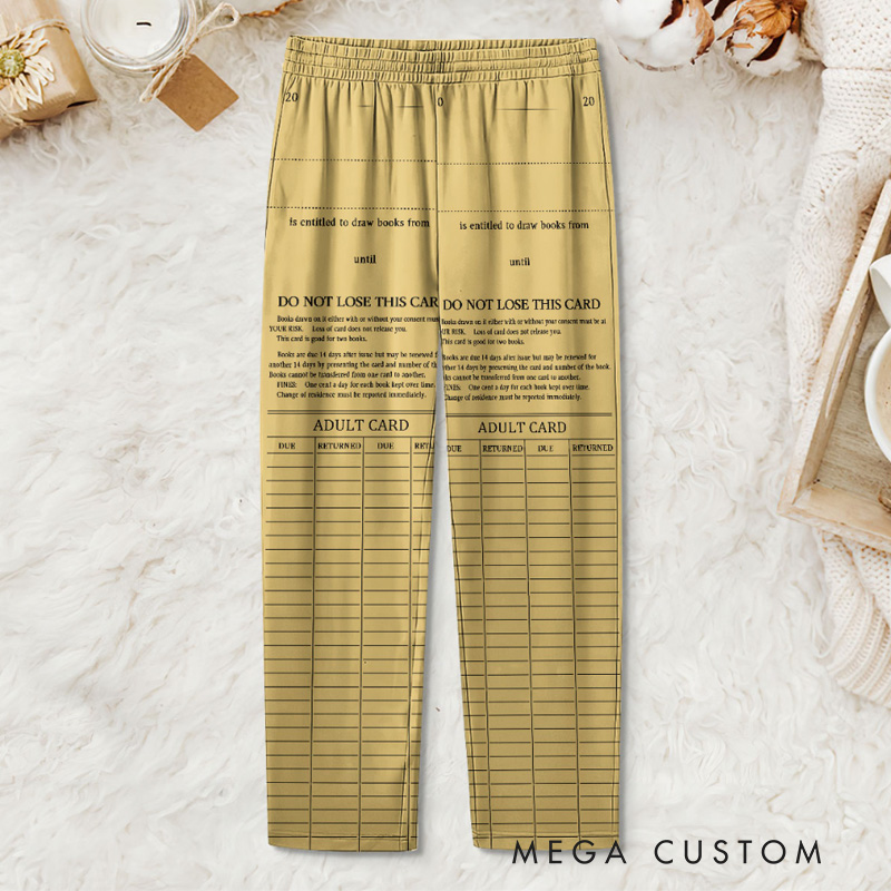 Personalized Library Card Pajamas Pants Book Lover Sleep Pants for Book Lover Bookish Bookworm Librarian Christmas Gifts