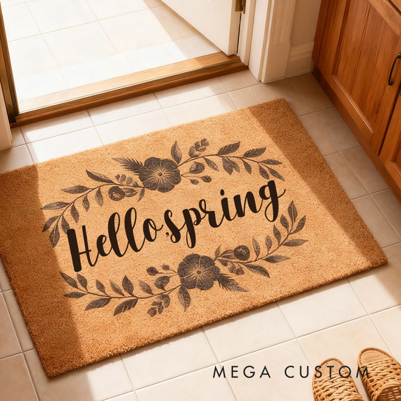 Personalized Blue Floral Welcome Doormat Last Name Doormat Custom Door Mats Welcome Doormat for Garden Lovers