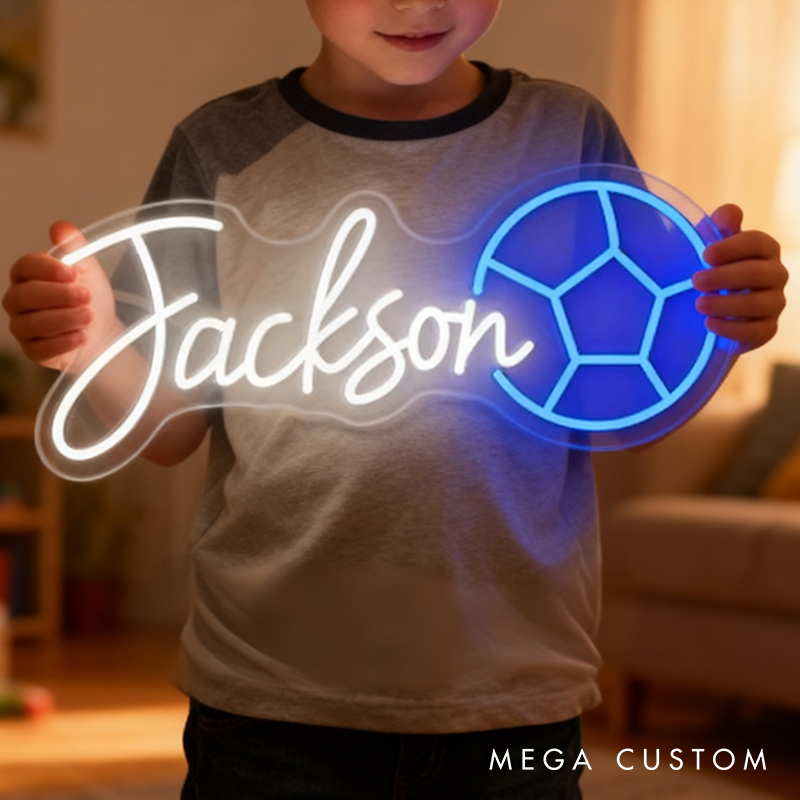 Personalized Soccer Neon Sign with Custom Name for Sports Fans and Kids’ Rooms