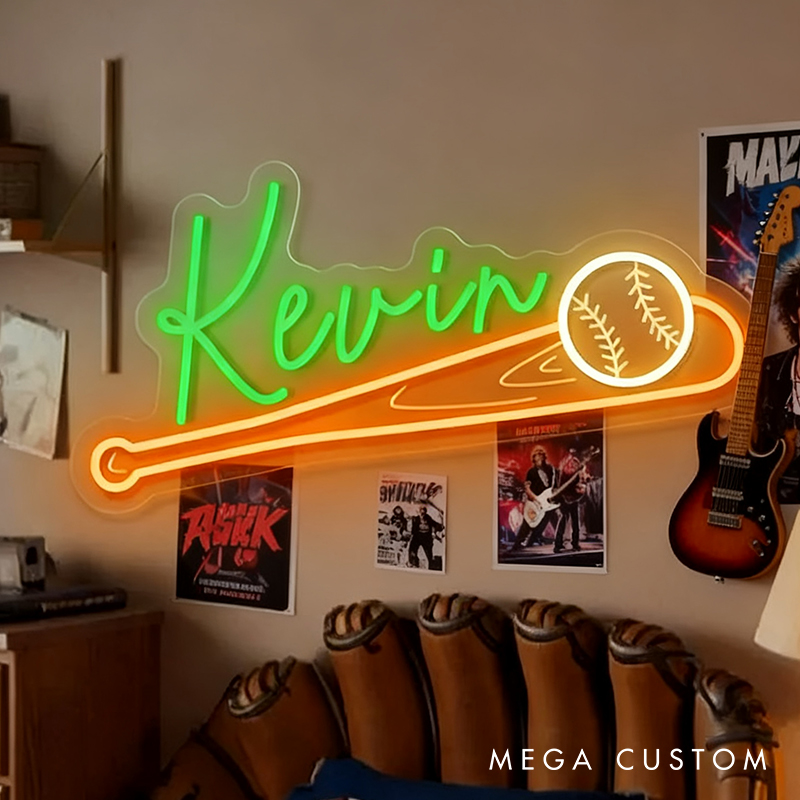 Personalized Baseball Neon Sign with Custom Name and Bat Design for Baseball Enthusiasts and Game Rooms