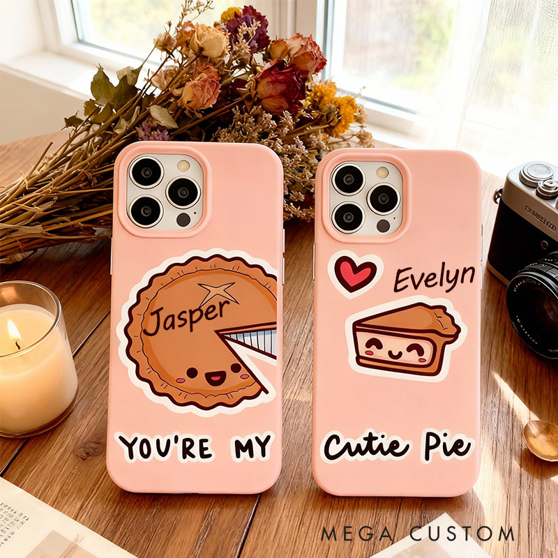 Personalized Couple Phone Case Sweet Pie Phone Cases with Custom Name for Baking Lovers 