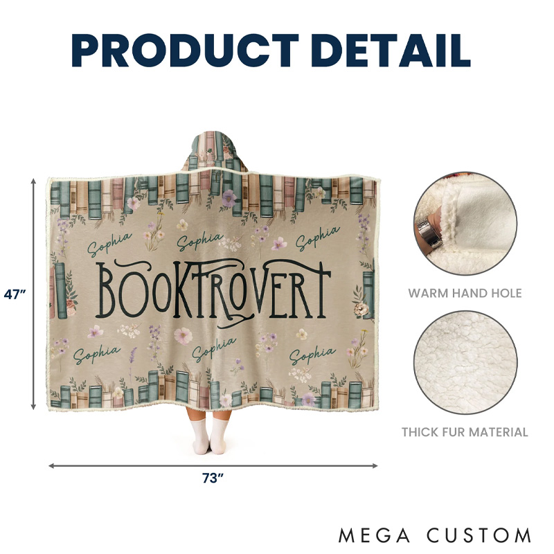 Personalized Booktrovert Blanket Hoodie Custom Wearable Blanket Hoodie with Name for Book Lovers Bookworm Birthday Gift for Bookworm