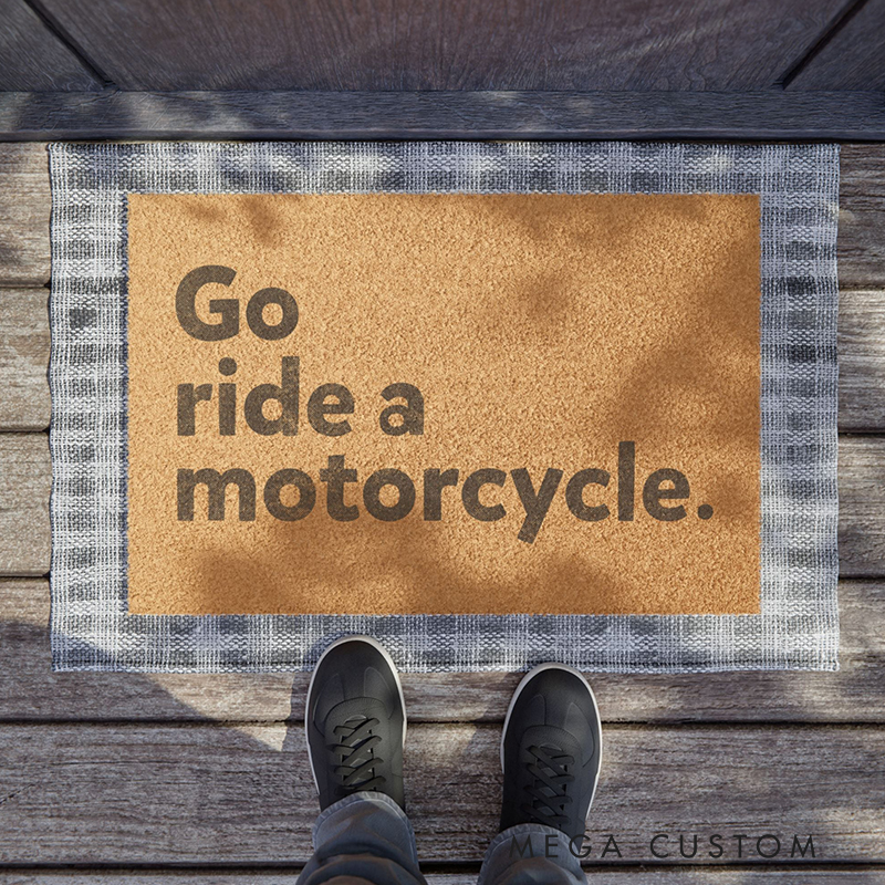 Personalized Go Ride a Motorcycle Coir Doormat Custom Text Welcome Mat for Bikers and Motorcycle Lovers