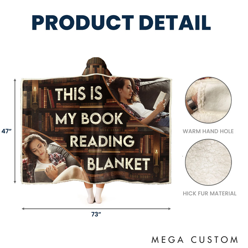 Personalized My Book Reading Blanket Hoodie Custom Photo Wearable Blanket Hoodie with Name for Book Lovers Bookworm Birthday Gift for Bookworm