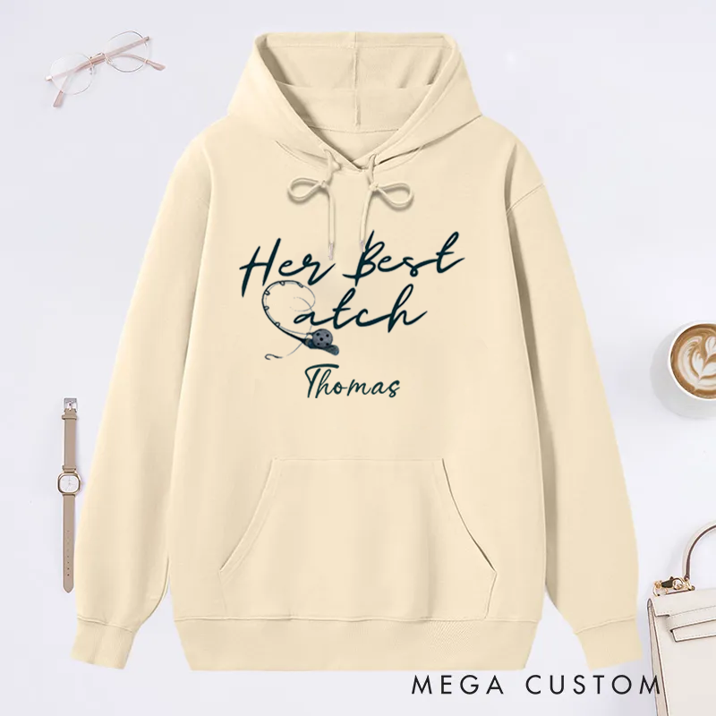 Personalized Fishing Couple Hoodies Funny Fishing Sweatshirt His or Her Best Catch Design Custom Name Romantic Gift for Fishing Lovers Wife Husband or Couples