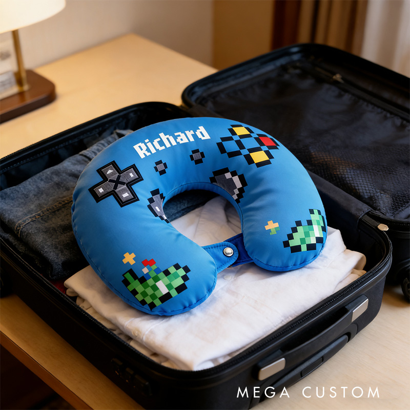 Personalized Pixel Style Game Controller Graphic 3D Print Game Controller U-Shaped Pillow for Game Lovers Travel Neck Pillow Christmas Gift for Kids