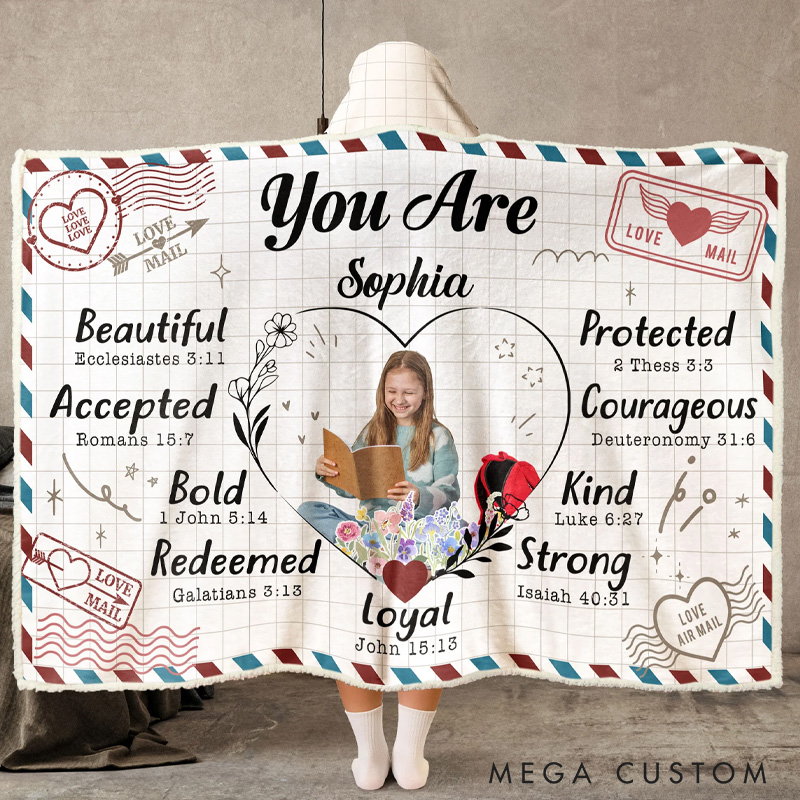 Personalized You are Beautiful and Kind Blanket Hoodie Custom Photo Wearable Blanket Hoodie with Name for Book Lovers Bookworm Birthday Gift