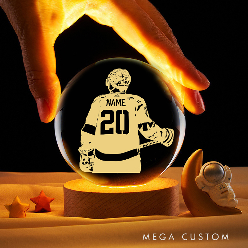 Personalized 3D LED Ice Hockey Crystal Ball with Custom Player Name and Number for Athletes and Enthusiasts