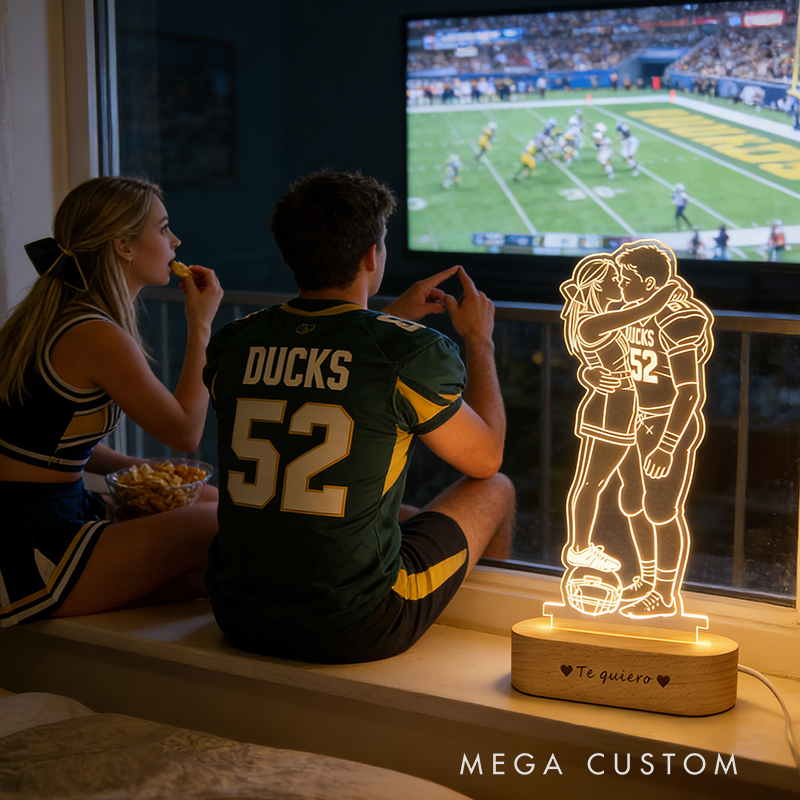 Personalized Couple Football Night Light with Custom Photo and Love Message Valentine’s Day