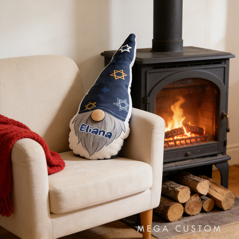 Personalized Cute Hanukkah Gnome Pillow with Custom Name Religious Home Decor Star of David Pillow Happy Hanukkah Gift for Jewish Family