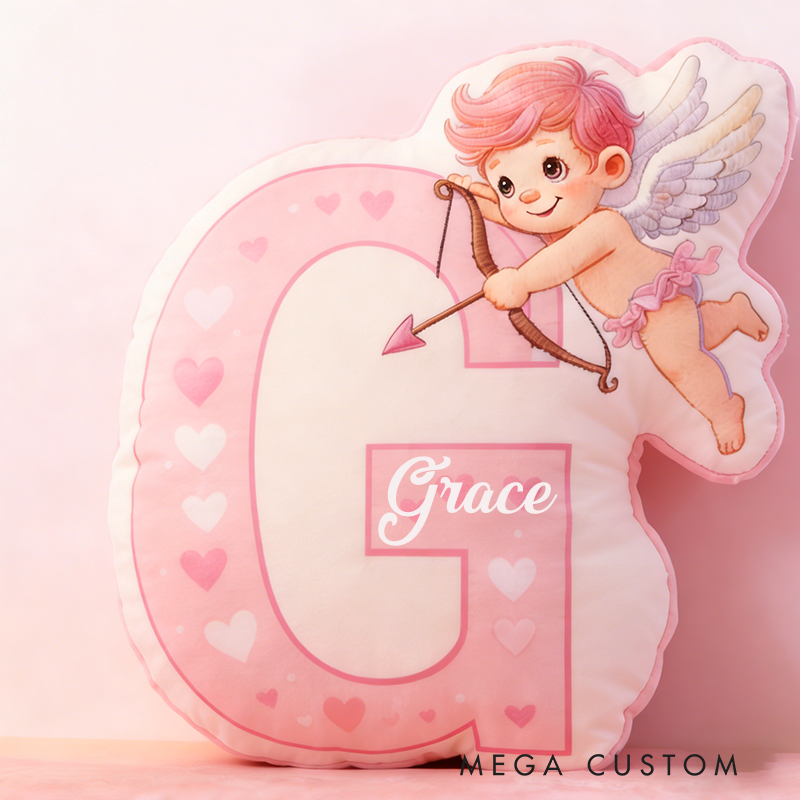 Personalized Cupid Initial Letters Pillow Custom Name Valentine's Day Gift Pillow Soft Decorative Graphic 3D Print Pillow for Her