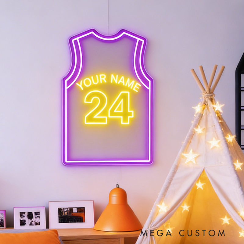 Personalized LED Basketball Neon Light Featuring Your Name and Jersey for Players and Fans