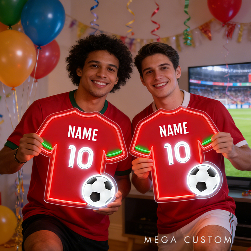 Personalized LED Soccer Jersey Neon Sign with Custom Name and Number for Soccer Enthusiast