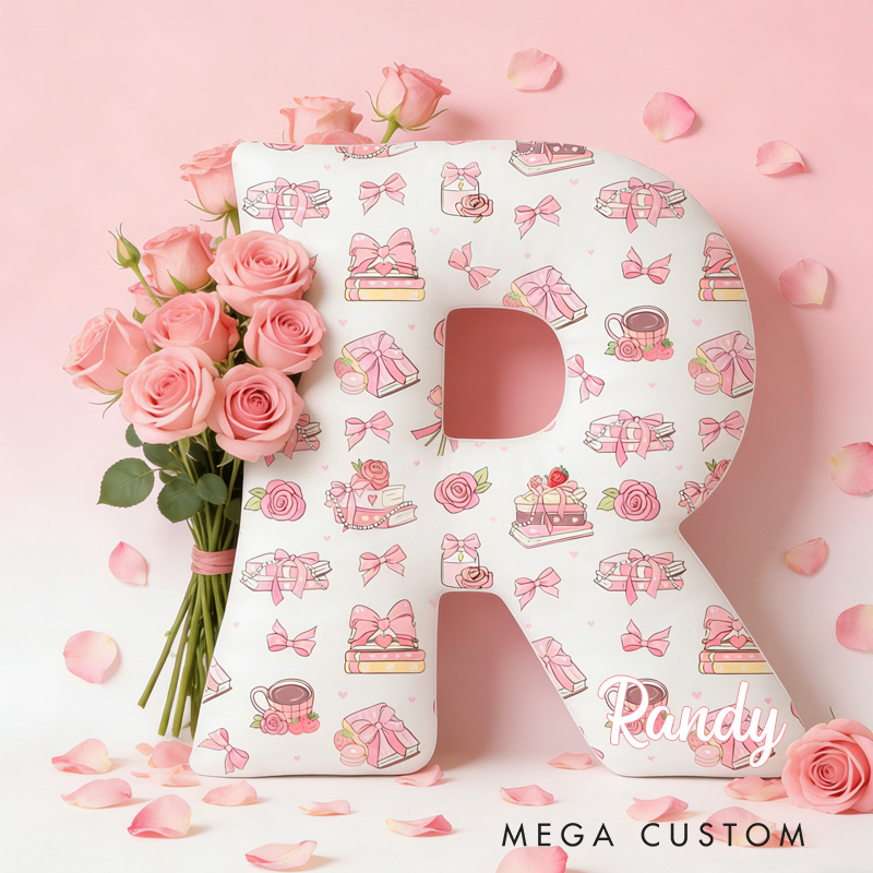 Personalized Flower Book Alphabet Throw Pillow Graphic 3D Coffee Book Letter Pillow with Name for Girlfriend Wife Book Lover Bookish Bookworm Valentines Day Gift