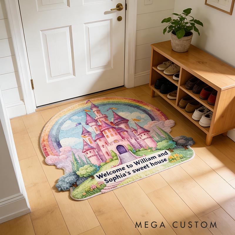 Personalized Fairy Tale Castle Area Custom Name Welcome Mat New Home Gift Housewarming Wedding Gift for Couples