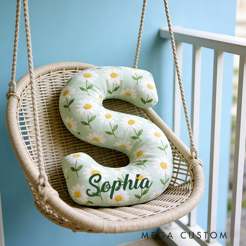 Personalized Letter Daisy Pillow Initial Flower Throw Pillow Custom Holiday Home Decor Letter Pillow for Girl Friend