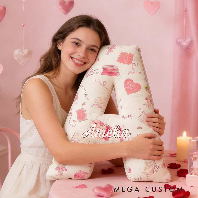 Personalized Buy Me Books Alphabet Throw Pillow Graphic 3D Book Lover Letter Pillow with Name for Girlfriend Wife Bookish Bookworm Valentines Day Gift