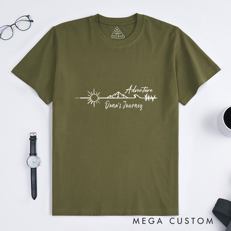 Personalized Adventure Mountain Sun And Wave T-Shirt Hiking Camping T-Shirt for Nature Travelers Outdoors Lover Gift