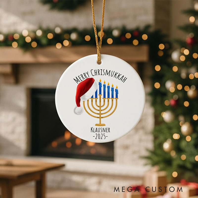 Personalized Chrismukkah Ornament with Custom Name and Year Religious Decor Hanukkah & Christmas Ceramic Keepsake Gift Merry Chrismukkah Gift