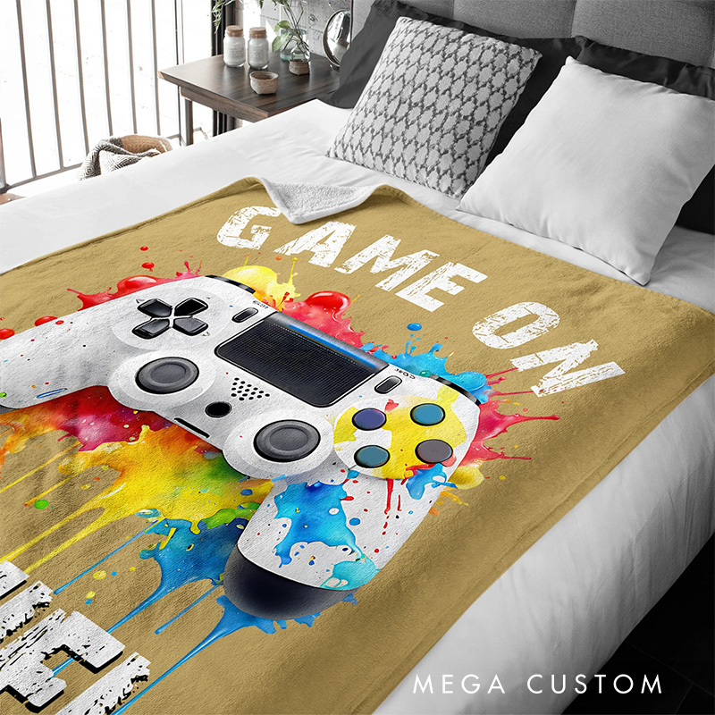 Personalized Game Controller Splatter Paint Soft Throw Blanket with Name and Title Gamer Home Decor Birthday Gift for Game Lover Kid